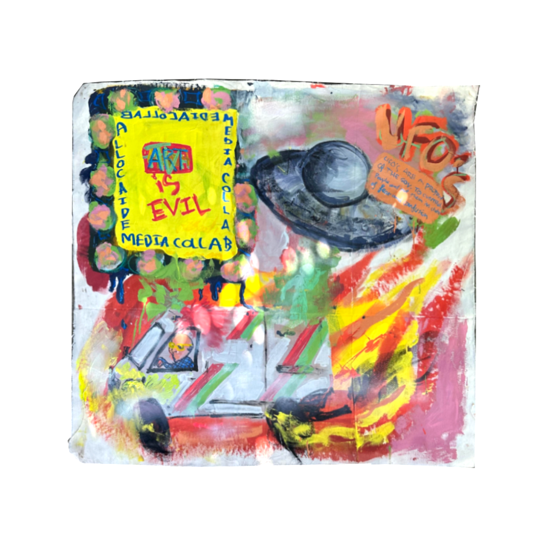 Media Collab, Mixed Media on unstretched canvas, 100107cm , Price 7500 dh