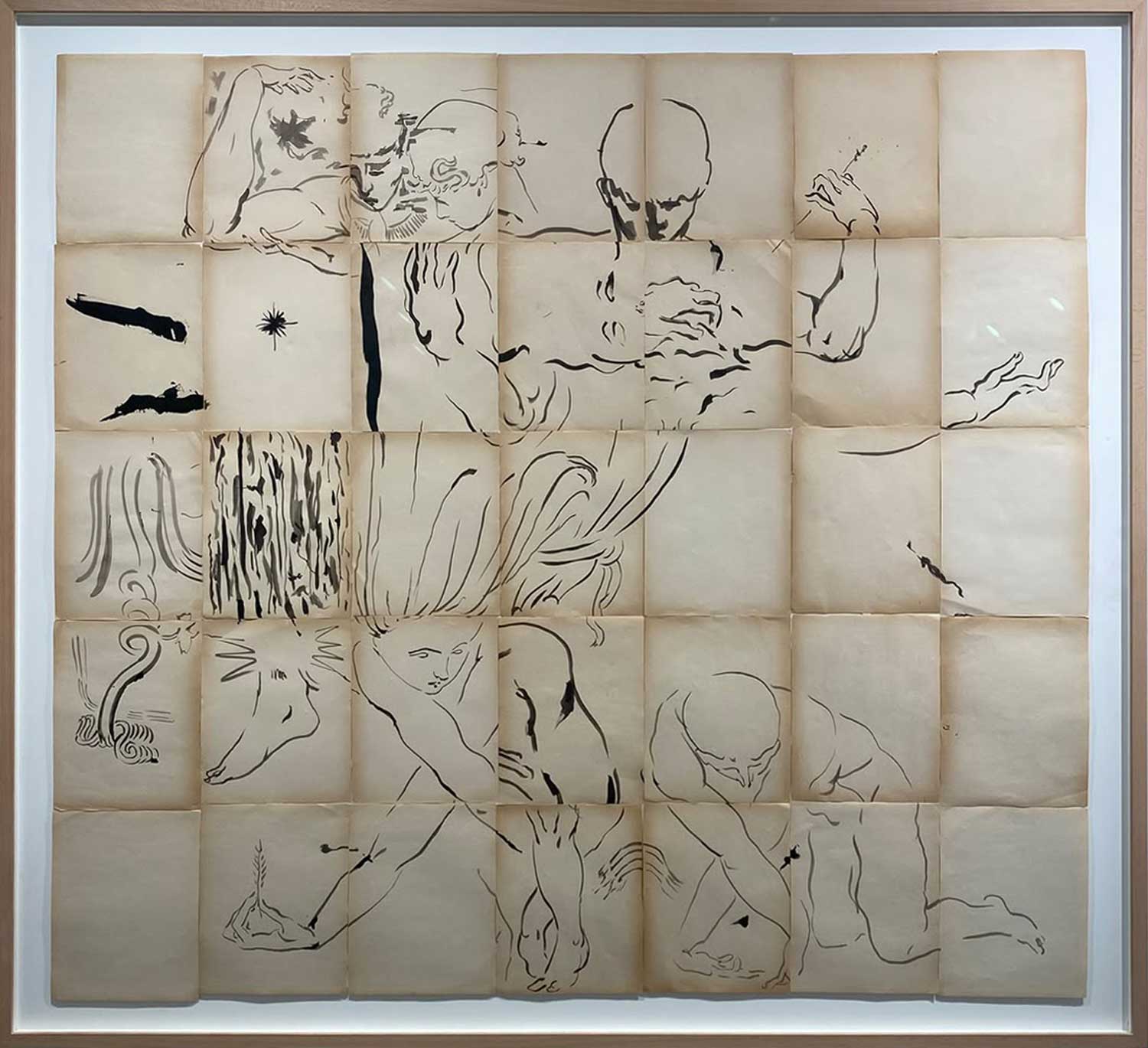 Aymen Mbarki, Autumni Amissi, 2026, acrylique et encre sur papier, 136 × 149,4 cm (sans cadre), 148 × 162 cm (avec cadre). Courtesy Selma Feriani.