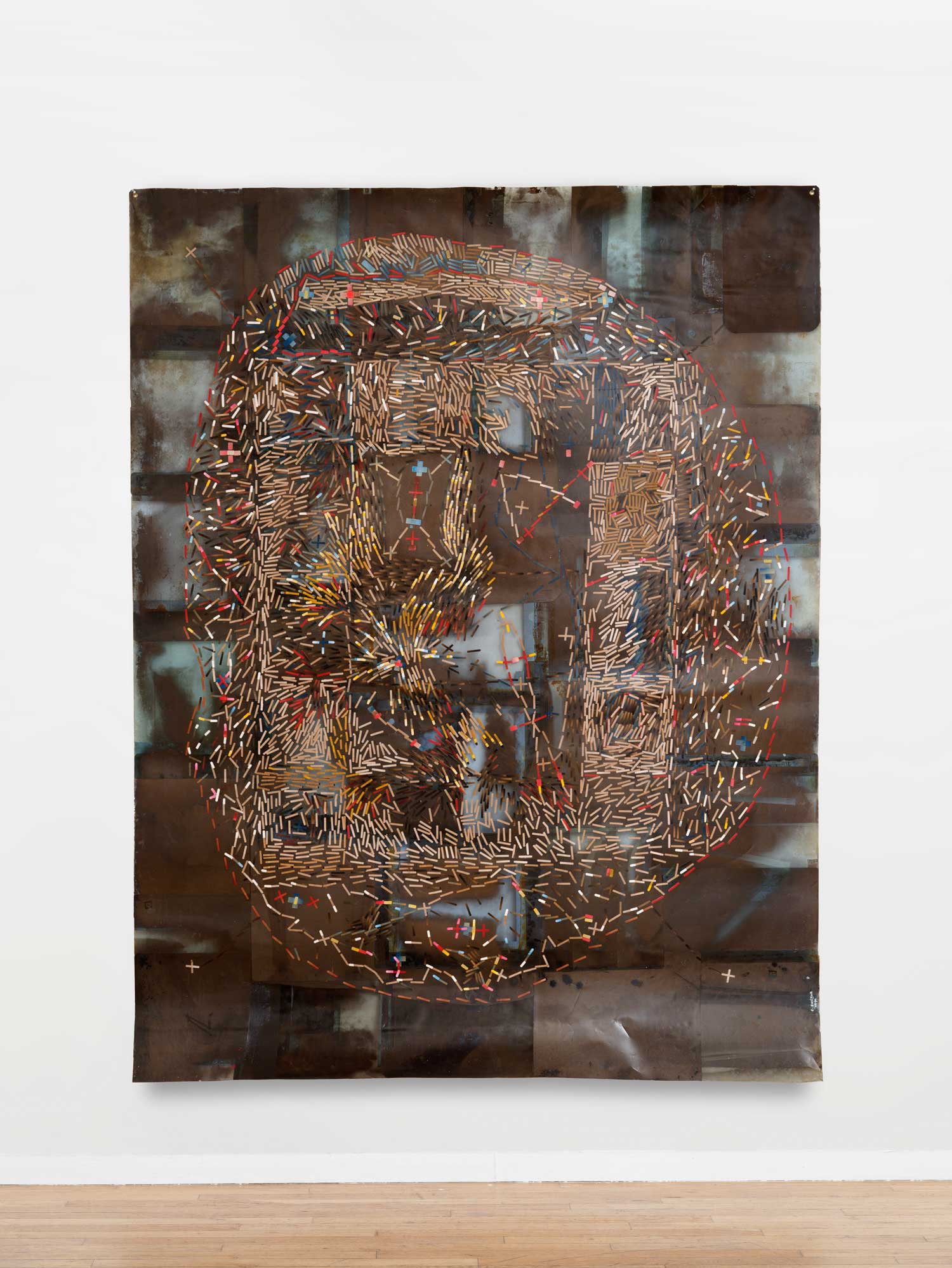 Ernest Breleur, Sans titre, 1994, collage, radiographies, peinture et gommettes autocollantes, 225 × 175 cm. Photo : © Aurélien Mole. Courtesy Ceysson & Bénétière.