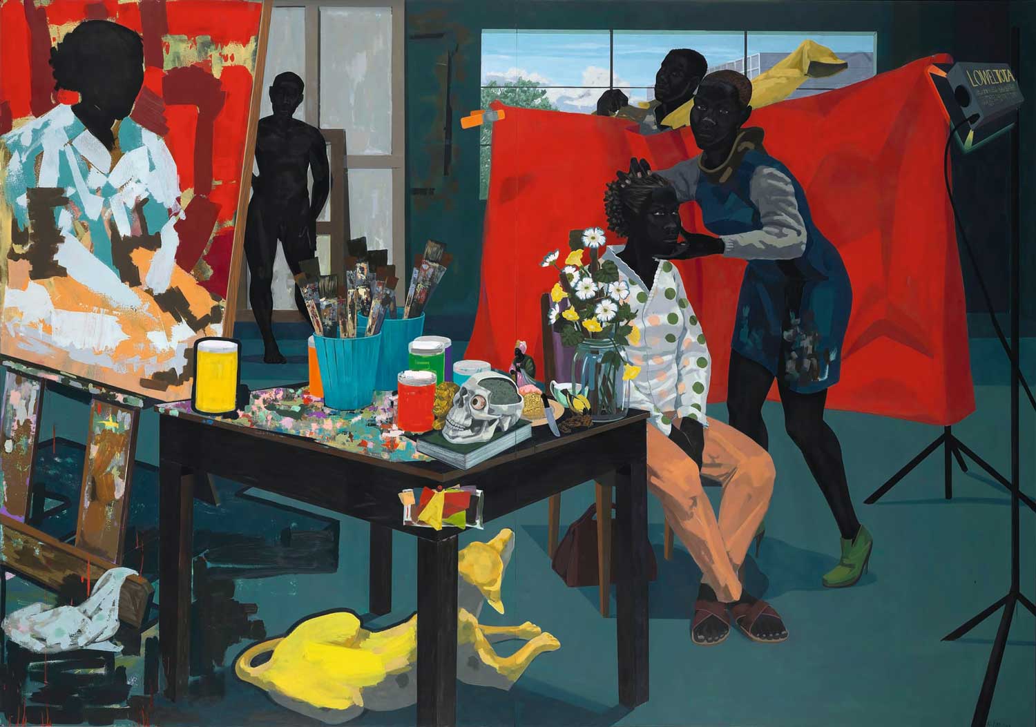 Kerry James Marshall, Untitled (Studio), 2014. Acrylique sur panneau de PVC, 211.6 × 302.9 cm. Lent by The Metropolitan Museum of Art, New York. Purchase, The Jacques and Natasha Gelman Foundation Gift, Acquisitions Fund and The Metropolitan Museum of Art Multicultural Audience Development Initiative Gift, 2015. © Kerry James Marshall. Courtesy David Zwirner, London Photo : Matthew Hollow