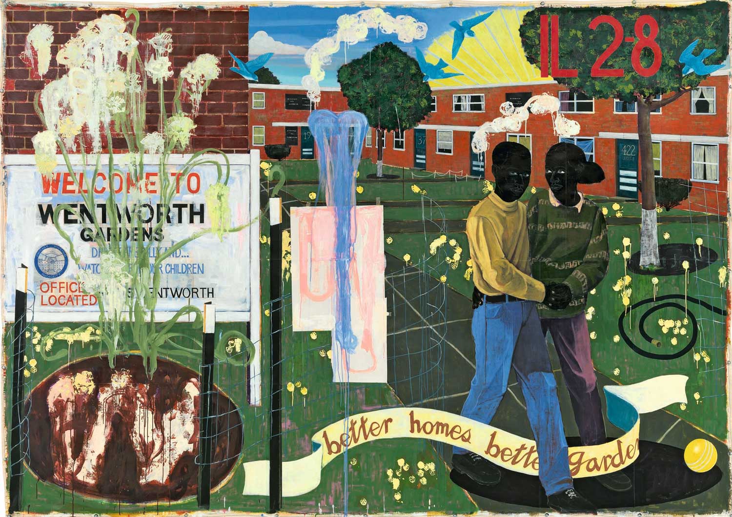 Kerry James Marshall, Better Homes, Better Gardens, 1994, acrylique et collage papier sur toile libre. Donateurs anonymes. ©Kerry James Marshall
