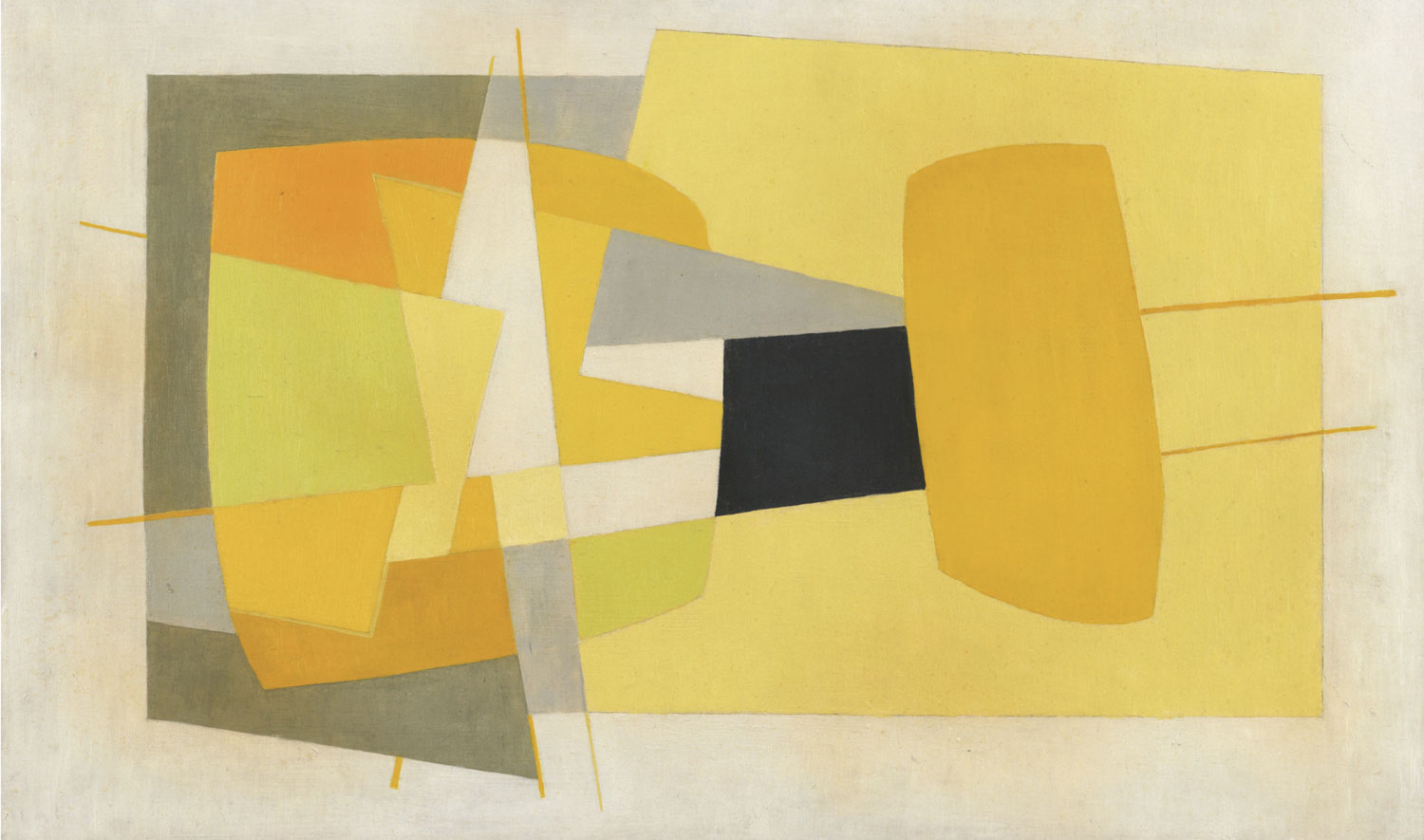 Saloua Raouda Choucair, Composition in Yellow, 1962-1965, huile sur panneau, 51,5 x 81 cm. © Barjeel Art Foundation