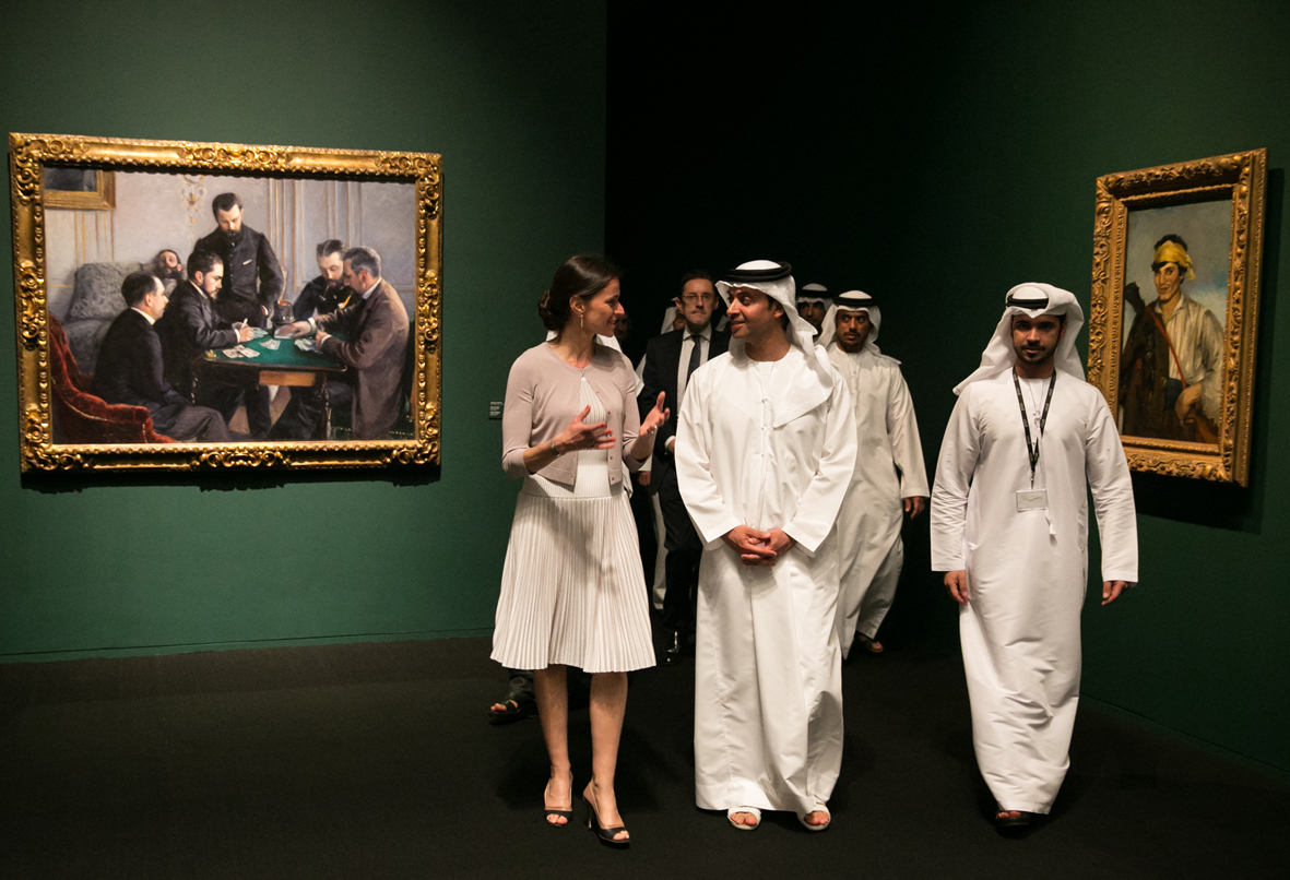 Sheikh Hazza Bin Zayed Al Nahyan et la ministre de la Culture française Aurélie Filippetti © Louvre Abou Dhabi